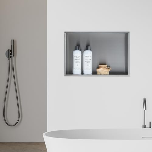[neu.haus] Nicho de Ducha Estante de Baño Empotrado Estantería de Pared Hornacinas para Baño Vertical/Horizontal Resitente al Agua Acero Inoxidable 47x32x10cm - Plata Mate