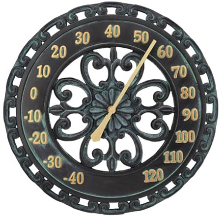 Vintage Decorative Outdoor Garden Yard Thermometer, Weather Resistant & Waterproof, Wall Clock Design