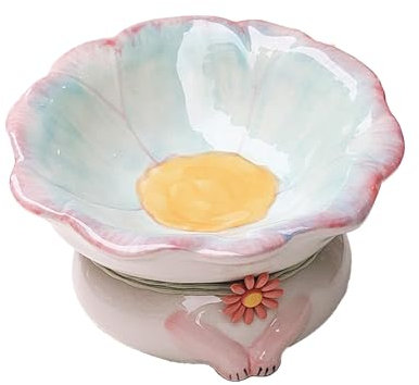 Ceramic Raised Cat Bowl,Flower Shape Elevated Cat Food Bowl,Cute Tilted Cat Dish,Ceramic Raised Cat Dishes,Pet Food or Water Bowls for Adult Cats,Kitten,Small Dogs(Blue)