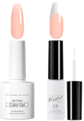 Gel Nail Polish Set, Jelly Nude & White French Manicure Kit, Soak Off UV/LED Gel Nail Varnish, Sheer Nude Gel Nail Polish With White Nail Liner Painted Gel Polish for Nail Art DIY