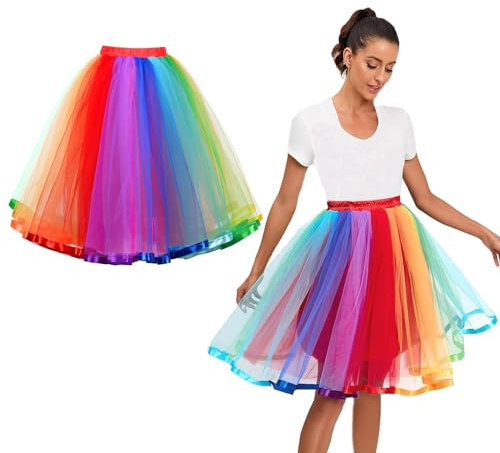 AUYAO Gonna Tutu Arcobaleno da Donna, Tulle per Ragazze, Costume per Festival Carnevali Halloween