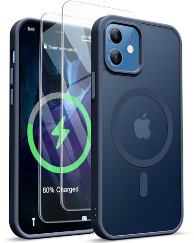 ORETECH für iPhone 12 Hülle mit 2 Stück Schutzfolie, Magnetische Durchscheinende Matt Handyhülle iPhone 12 Kompatibel mit Mag-Safe,Magnetisch Hülle für iPhone 12/12 Pro Marineblau