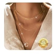 Kenivira 3Pcs Halskette Damen Gold 925 Kette Geschichtet Stackable Stacked Choker Halsketten Zierliche Kette Halskette Set Bar/Kreis/Münze Anhänger Halskette für Frauen Mädchen
