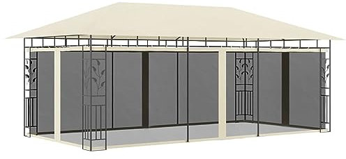 Iiaky Gazebo con Zanzariera 6x3x2,73 m Crema,Gazebo Pergola con Telo Impermeabile Richiudibile E Struttura Rettangolare in Acciaio Inossidabile Ad Alta Densità,per Arredo Giardino,Terrazzo e attività
