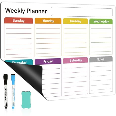 QUEENLINK Magnetic Whiteboard Calendar Weekly Meal Organising Planner for Fridge A3(30X42CM), Dry Erase Planning Board for Kitchen, Home