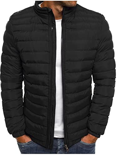 UHouse Winterjacke Herren Steppjacke ohne Kapuze Leichte Daunenjacke Wandern Übergangsjacke Herbst Winter Jacke Bequeme Softshelljacke Outdoor Puffer Jacken Einfarbig Baumwolle Bomberjacke Schwarz L
