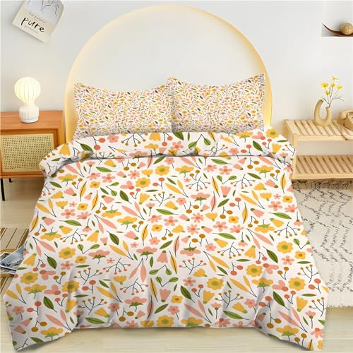 PNHCL Bettwäsche 135x200 2teilig, Orange Blumig Kinderbettwäsche, Bettbezug 135 x 200 und 1x Kissenbezug 80x80 cm mit Reißverschluss, Wendebettwäsche Set für Jungen und Mädchen