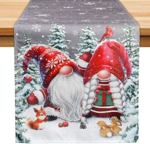 BOOMTOP Tischläufer Weihnachten Winter Zwerge Tischdecke Weihnachten Tischdeko Schneeflocken Weihnachtstiere Abwaschbar Weihnachtsläufer Tisch Küche Esstisch Party Dekoration 33 x 180 cm