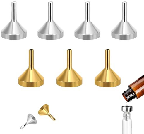 CALLYSONIC Juego de 7 embudos pequeños, de metal, pequeños embudos para rellenar y transferir líquidos, perfumes, aceites esenciales