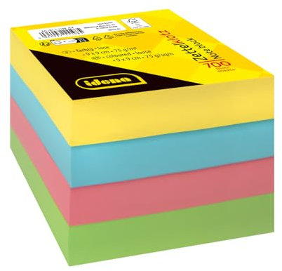 Idena 11198 - Zettelklotz, 9 x 9 cm, 700 Stück lose, Zettelblock aus 75 g/m² FSC-Mix Papier in 4 Farben, Zettelkastenersatzeinlage