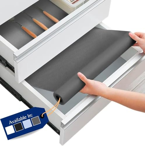 Schubladenmatte von Linda's Essentials (30 x 150 cm) - Antirutschmatte Schubladen Schrankfolie Schrankpapier abwaschbar, Kühlschrank Folie die Schubladen und Regale sauber hält - Zuschneidbar (Grau)