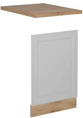 Vicco Geschirrspülblende R-Line, Geschirrspüler Fronttür, Weiß Landhaus, 45 cm, AP Eiche