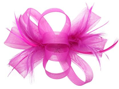 Finecy In New Women Ladies Fascinator Ribbon Flower Feather with Headband Clip Wedding Party Ascot Prom Day Bow Shaped Hat (UK, Numeric, 4, 5, Fuchsia)