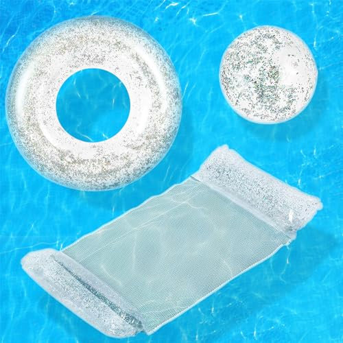 JORAKI Bouee Piscine, 3 Pièces Jeux Piscine avec Matelas Piscine Anneau de Natation et Ballon Gonflable Piscine, Jouet Piscine Accessoires de Piscine Amusants pour Adultes et Enfants