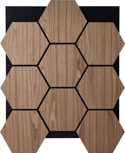 Fuse Acoustic Wooden Hexagon Wall Panel in Walnut Effect, 4 Pack
