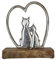 Katzenpaar in Herz aus Aluminium auf Holzsockel 18cm groß Katze Alu Natur Skulptur Geschenk