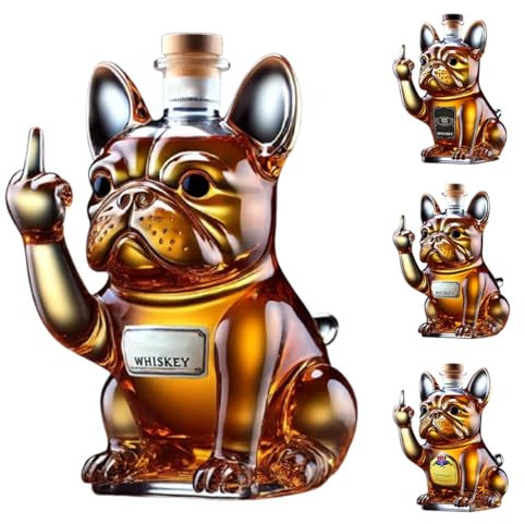 Bouteille de whisky amusante en forme de bouledogue français 3D, décanteur à whisky en forme de bouledogue français, tasse à vin unique pour homme, papa, mari, décoration de bar à domicile (#B)