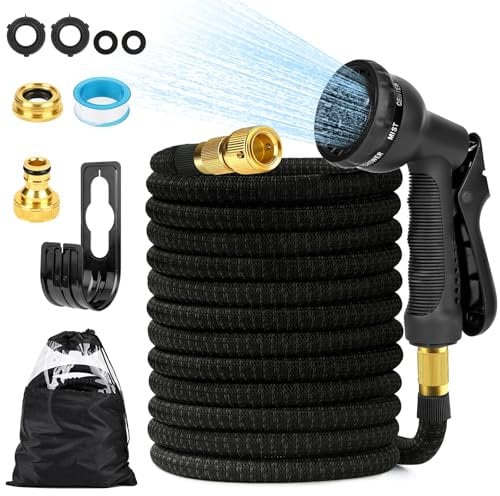 Vankarr Tubo Acqua Giardino Flessibile Estensibile 30m Doccetta Attacco Rubinetto 1/2 e 3/4 con 8 Funzioni con Custodia Portagomma per Giardino Camper Campeggio Lavanderia Animali