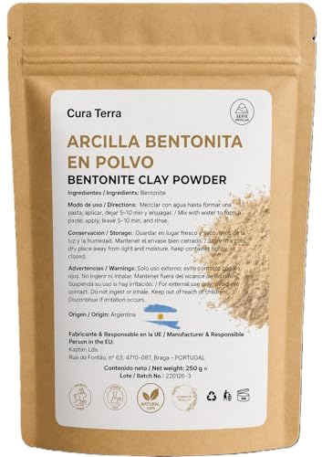 Argilla bentonite 100% naturale in polvere (250 g) – Origine Argentina | Origine: Argentina. Grado cosmetico. Ideale per maschere e cosmetici fai da te.