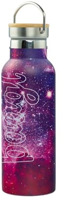 Baagl Trinkflasche Kinder Edelstahl für Mädchen – Auslaufsichere Thermosflasche mit Bambusdeckel – BPA-freie Wasserflasche für Schule - Thermoskanne, 500 ml (Galaxy)