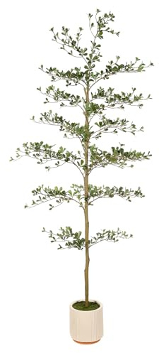 FEELEAD Black Olive Tree 7ft,Shady Lady Tree,Tall Faux Trees Indoor | Natural Trunk and Realistic Leaves. 7 Feet(84in) Artificial Tree for Home Office Décor