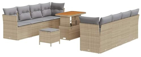 vidaXL Vier-Sitzer Garten-Sofa-Set mit abnehmbaren Kissen in Beige und Hellgrau aus Poly Rattan. Stylisches Gartenmöbel, Bequeme Sitzgelegenheit für Terrasse und Balkon.