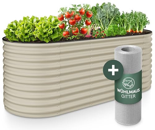 GRUNA - Hochbeet Metall 200x60x75 cm I 6 in 1 Modular Hochbeete-Kit I 100% Rostfrei I Formstabil Dank Verstrebung I Hochbeete für Garten I Schneller Aufbau I Hochbeet Anthrazit (Creme Weiß)