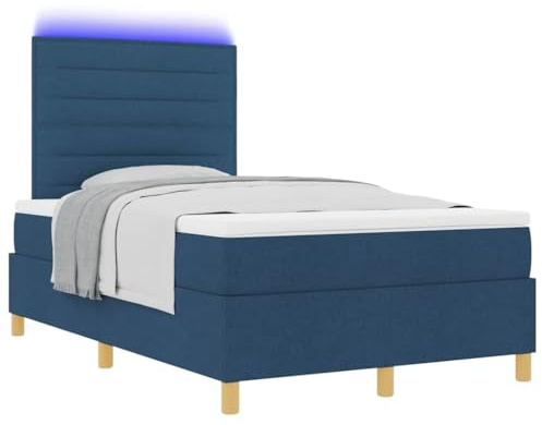 vidaXL LED Boxspringbett mit Matratze Blau 120 x 190 cm Stoff, Verstellbares Kopfteil, Moderne Betten, Taschenfederkernmatratze, Stoff, Stauraum, umweltfreundliches Möbelset