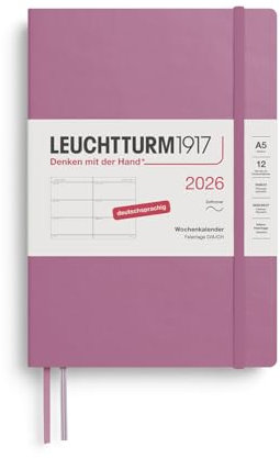 LEUCHTTURM1917 372556 Wochenkalender Medium (A5) 2026, 12 Monate, Softcover, Dusty Rose, Deutsch