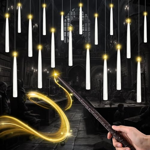 NLMWTI Schwebende Kerzen, 12 Stück Schwimmende LED kerzen mit Zauberstab Fernbedienung, Batteriebetriebene Kerze, Flackernde Flammenlose LED Kerze für Halloween Dekoration [Energieklasse A]