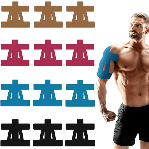 12 Stück Sporttape Kinesiologie Tape, Wasserfestes Kinesiotapes Vorgeschnitten Sport Tapes für Schulter Unterstützung