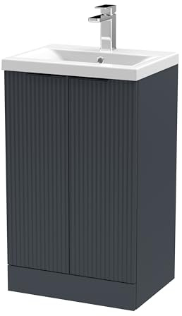 Balterley Vanity Unit with Basin Floor Standing, Soft Close 2 Door with Mid Edge Sink, Bathroom Vanity Units with Basin, Fluted Front Bathroom Sink Cabinet - 510 x 390 x 850mm (Dark Grey)