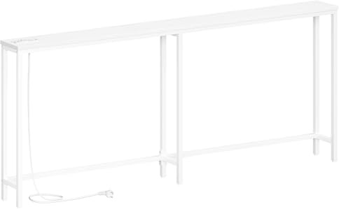 HOOBRO Schmaler Konsolentisch mit Steckdosenleiste, Konsolentisch mit Ladestation, schmaler Sofatisch, Konsole hinter dem Sofa, für Eingangsbereich, Flur, Blanc EWW205CXG01