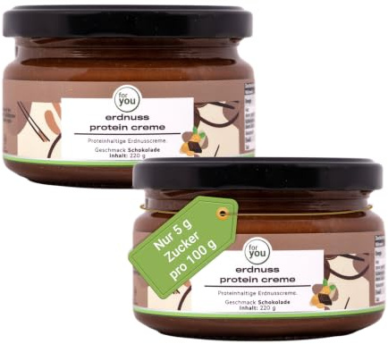 for you Erdnuss Protein Creme Doppelpack - Schokolade im 220g Glas - Protein- & ballaststoffreicher Genuss mit einer feinen Kakaonote - Deine gesunde und leckere Protein Erdnusscreme ohne Kompromisse