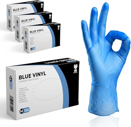 The Real Touch 1000 Stück Einweghandschuhe M, Blau Vinylhandschuhe, Puderfrei und Latexfrei Einmalhandschuhe, Vinyl Handschuhe Einweg für Den Umgang Mit Lebensmitteln, Die Reinigung und Den