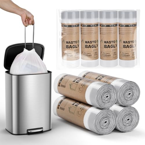 YEAUPE PRO Sacs Poubelle 50L avec Liens Coulissants, 60 Sacs (4 Rouleaux), Ultra Résistants & Extra Épais, Sacs Poubelle Pré-découpés pour Poubelle de Cuisine, Taille XL 66 x 78 cm, Blanc