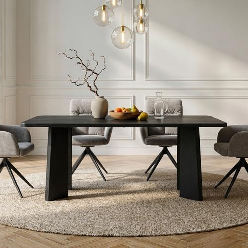 IDIMEX Esstisch OLISES 180 x 90 cm, Schwarz - Moderner Esszimmertisch mit markanten Designbeinen, rechteckiger Küchentisch aus MDF mit Eiche-Furnier, ideal für Essbereich und offene Wohnbereiche