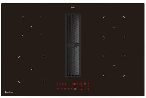 Benthaus Induktionskochfeld mit Kochfeldabzug 80 cm autark mit Dunstabzug | Mit matter Glaskeramik, 4 Kochzonen, Mono-Slider Touch Control, Booster, Topferkennung und Timer
