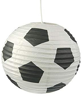 Papierlampe fürs Kinderzimmer mit dimmbare LED - Lampenschirm FUSSBALL Motiv - Pendelleuchte mit Aufhängung