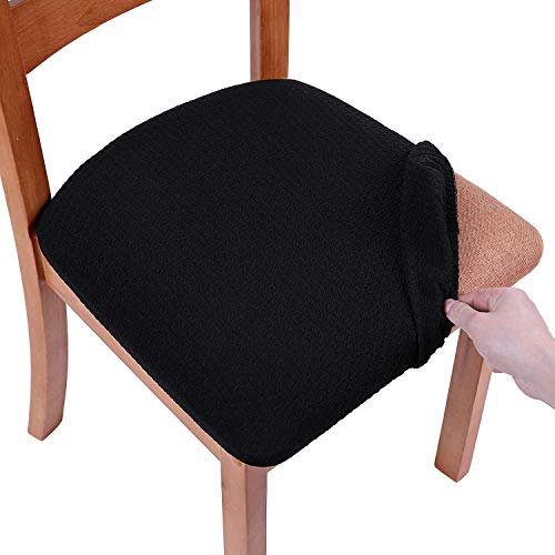 smiry Stretch Chair Seat Covers for Dining Room, Black Set of 4 Jacquard Dining Chair Seat Protectors Chair Slipcovers