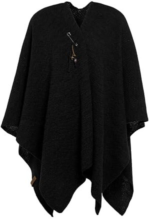 KNIT FACTORY - Jazz Poncho - Elegant Gestrickter Damen Cape - Wickelschal mit Wolle - Hochwertige Qualität - Schwarz