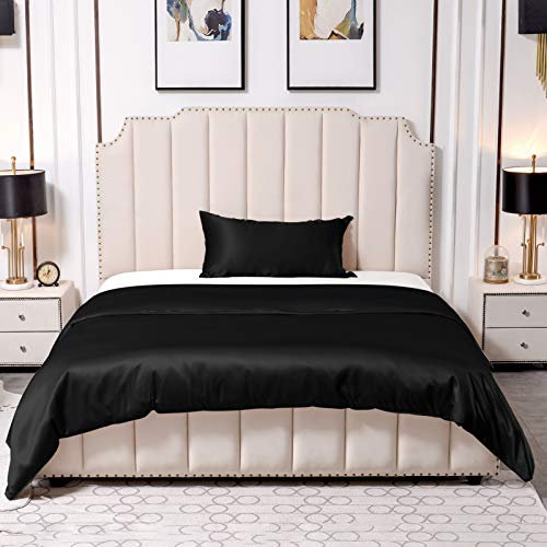THXSILK 25 Momme Seidenbettwäsche Set 2 teilig, Bettbezug 155 x 220 cm und 40 x 80 cm Kissenbezüge, Hypoallergen Maulbeerseide Bettwäsche Set, Ultra Weich und Glatt, Schwarz