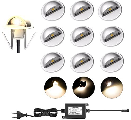 YZGWZLD Spot Led Encastrable Exterieur - Mini Spot Led Pour Terrasse Blanc Chaud Led Exterieur Terrasse Lampe Kit Lot de 10 IP67 Etanche, Ø35mm 0.4W DC12V Pour Chemin Bois Piscine Escalier