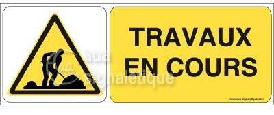 AUA SIGNALETIQUE - Panneau Travaux en Cours - 160x60 mm, Vinyl adhésif