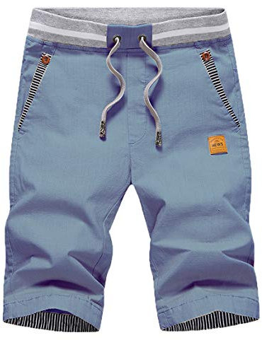 ZOXOZ Short Homme Pantalon Court Décontracté Short en Coton Casual Taille éLastiquéE Slim Fit Short de Plage Ete avec Pochess Elastique Bleu L