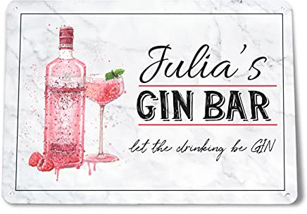 Personalised Pink Gin Sign, fun home bar gin A4 metal sign