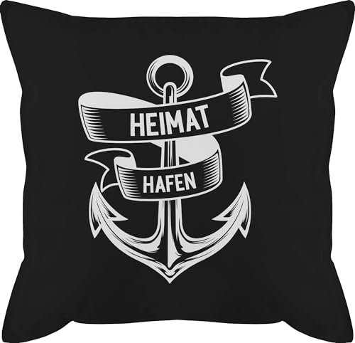 Kissen 50x50 - Statement - Heimathafen - Anker Ankerplatz - 50 x 50 cm - Schwarz - maritimer Kissenbezug Statement-Kissen Statements maritim männerkissen Maritime sprüche mit schmusekissen Motiv