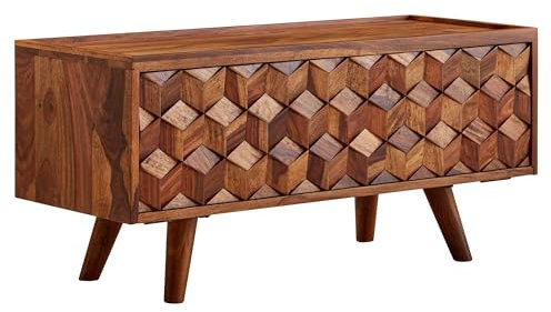 FineBuy Lowboard Sheesham Massivholz 92x44x35 cm TV-Kommode mit Klapptür, Design TV-Schrank Hoch, Fernsehtisch Fernsehschrank Modern, Fernsehkommode Wohnzimmer