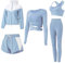 BOTRE Damen Sport Set 5er-Set Traingsanzug Sportanzüge Jogginganzug Gym Fitness Yoga Kleidung Laufbekleidung Sportswear Yoga Outfit Damen BH Leggings Set(Weiß Blau, Large)