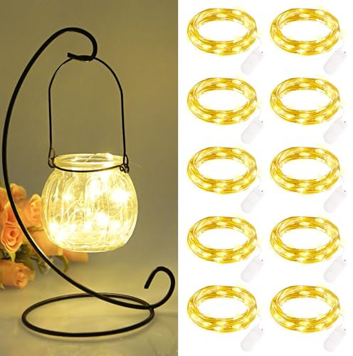 FFZZKJ Mini Lichterkette mit Batterie 10 Stück 2M 20 LED Lichterkette außen Batteriebetriebe Wasserdichte Lichterkette Innen für Zimmer, Home Deko, Geschenk Deko, Hochzeit Weihnachten Party, Warmweiß